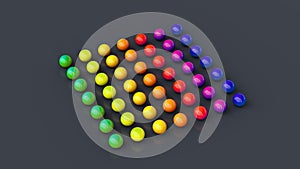 Group of rainbow glossy balls. Gray background. Abstract illustration, 3d render