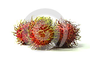 Group rambutan sweet red fruit isolated on white background