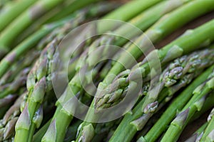 Group of raw green asparagus macro
