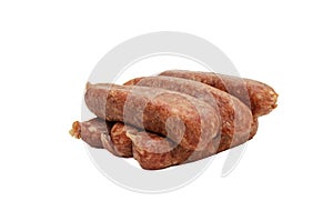 Group of raw sausage isolated on white background