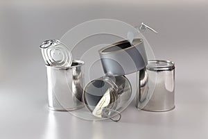 group of recycling tins and cans, sample of trash