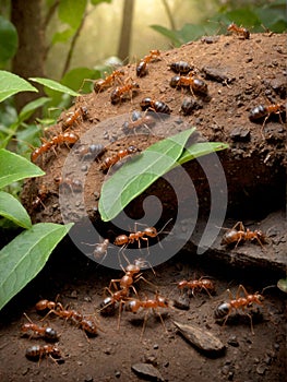 A group of red ants looking for food