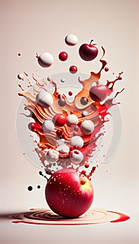 Group of Red Apples Creatively Falling-Dripping Flying or Splashing on White Background AI Generative