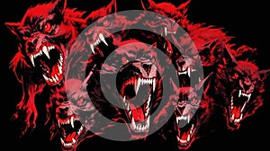 A group of red and black werewolves, AI