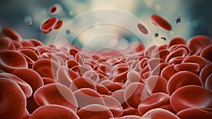 A group of red blood cells are shown in a close up, AI