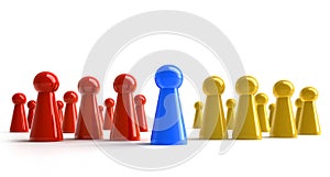 Group of  red blue and yellow  pawns - 3D illustration