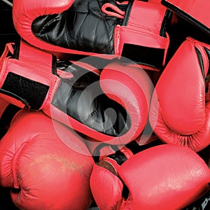 Group of red boxing gloves