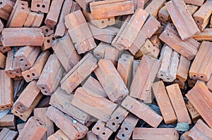 Group of red bricks square construction materials