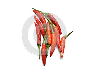 Group of Red Chillies on White Background