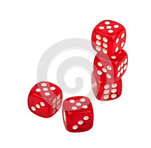 Group of red dice dice with dots, casino, gambling, board game, table game