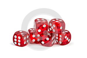 Group of red gambling casino dice isolated on white