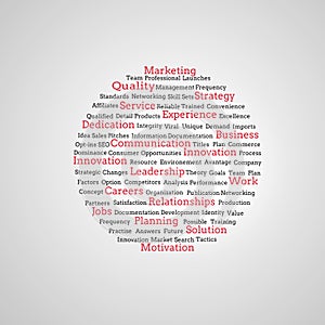 Group of red marketing terms