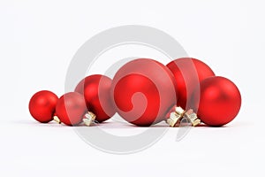 Group of red matt christmas balls on white background