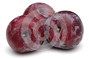 Group of red plums isolated on white