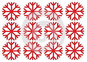 A group of red simple snowflake outline graphics pattern white backdrop