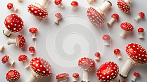A group of red and white mushrooms arranged in a circle, AI