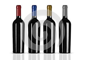 Group of red wine bottles with no label