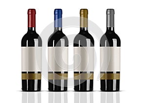 Group of red wine bottles with white label