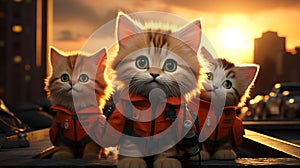 Group of Rescuer Kittens in Orange Backpacks: 3D Rendering of Ambulance Heroes Ai generated