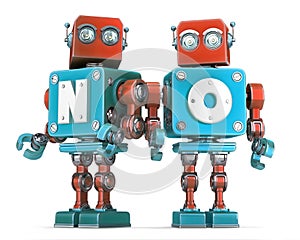 Group of Retro Robots with NO sign. Isolated. Cnotains clipping path