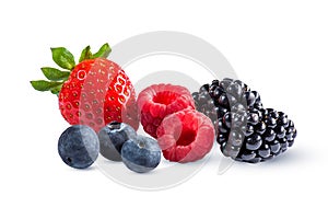 Group of ripe different berries on a white background