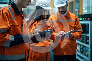 Group of Robotics engineers working with Programming and Manipulating Robot Hand, Industrial Robotics Design, High Tech Facility