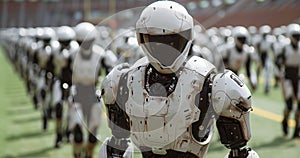 Row of Robots Standing in Formation
