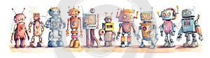A group of robots standing next to each other. AI generative image