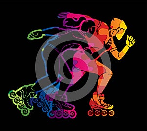 Group of Roller blade Players Action Extreme Sport Cartoon Graphic Vector