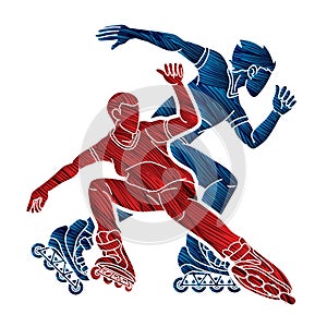 Group of Roller blade Players Action Vector