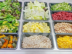 Group of row salad vegetables in food tray