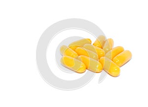 A group of royal jelly honey bee secretion in softgel capsule isolated on white background.