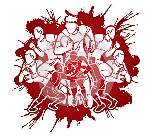 Group of Rugby players action cartoon sport graphic