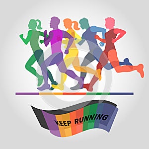 Group of runners. Marathon logo.