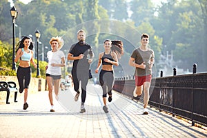 Group of runners in the park in the morning.