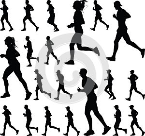 Group of runners silhouette vector