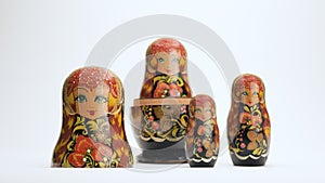 Group of Russian Dolls Matryoshka isolated on white background.