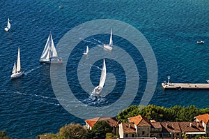 Group sailing  boats at the Adriatic sea 