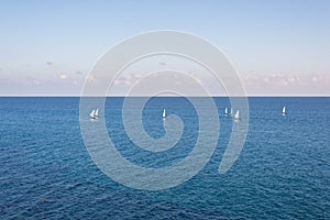 Group of sailing boats on the blue Mediterranean Sea