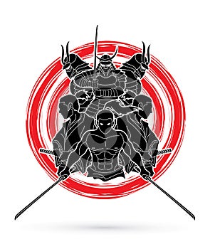 Group of Samurai, Ready to fight action composition graphic vector