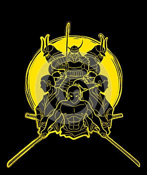 Group of Samurai, Ready to fight action graphic vector