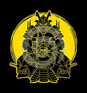 Group of Samurai, Samurai Ready to fight composition graphic vector
