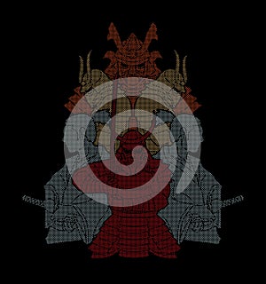 Group of Samurais, Ready to fight composition graphic vector
