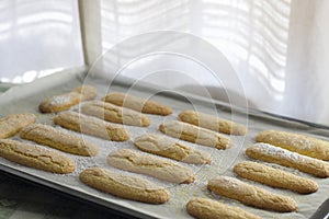 Group of savoiardi biscuits freshly baked