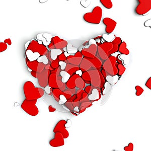 The group scattered hearts on a white background. Valentine`s day background.