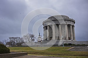 A group of school children on a class trip visit George Rogers Clark National Historical Park in Vincennes, Indiana, USA