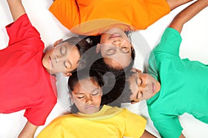 Group of school friends resting eyes closed