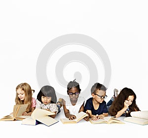 Group of school kids reading for education