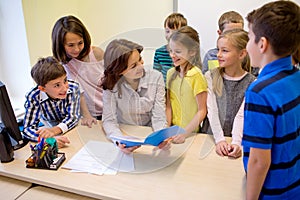 Group of school kids with teacher in classroom