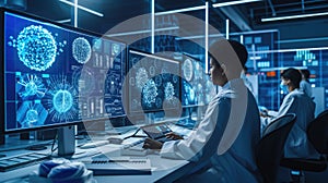 A group of scientists are working on computers in a lab AIG41